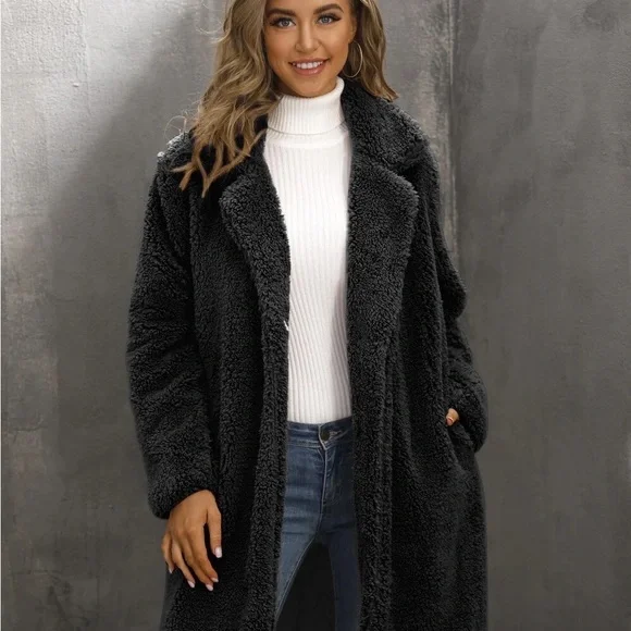 black Winter Teddy bear women coat faux fur jacket - Picture 2 of 3